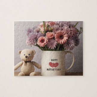 Puzzle Ours en peluche, Fleurs et Mug de café - Jigasaw P