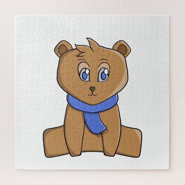 Puzzle Ours en peluche portant une écharpe bleue (Vertical)