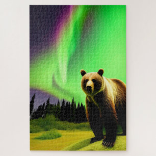 Puzzle Ours grizzli de l'Alaska et Aurora boréale verte