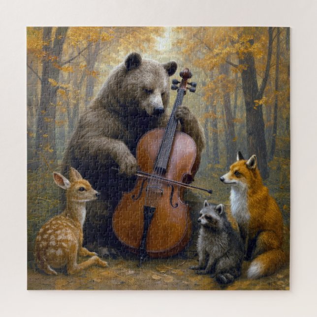 Puzzle Ours jouant du violoncelle dans les bois d'automne (Vertical)