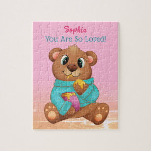 Puzzle Ours mignon mangeant du miel, nom de l'enfant/mess