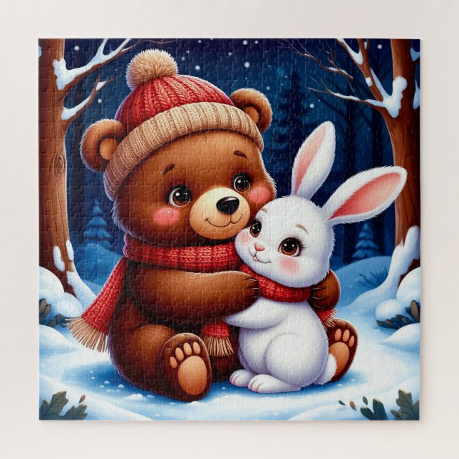 Puzzle Ours mignon tenant un lapin (Vertical)