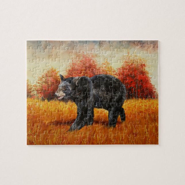 Puzzle Ours noir en forêt d'automne (Horizontal)