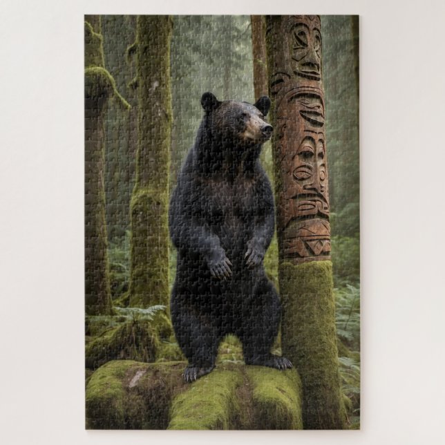 Puzzle Ours noir et totem Poteau Art de la faune (Vertical)