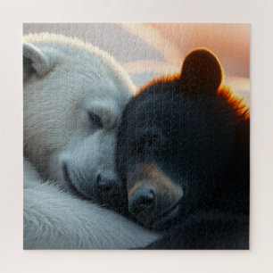 Puzzle Ours polaire et ours noir dormant ensemble
