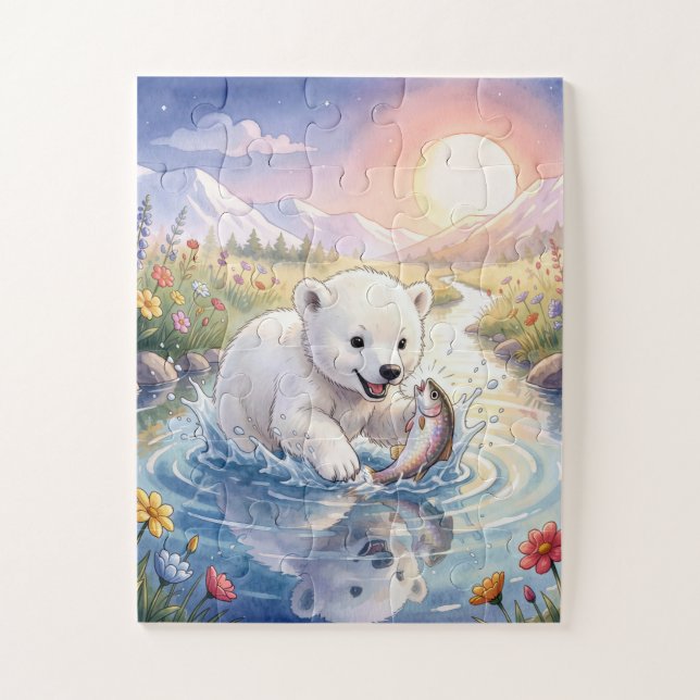 Puzzle Ours polaire jouant avec un poisson (Vertical)