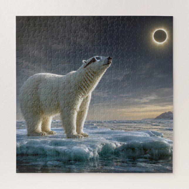 Puzzle Ours polaire regardant l'éclipse solaire totale  (Vertical)