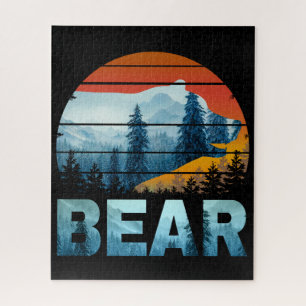 PUZZLE OURS VINTAGE NATURE SAUVAGE FORET COUCHER DE SOLEI