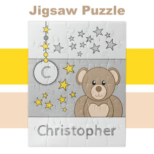 Puzzle Ourson mignon étoiles nom gris