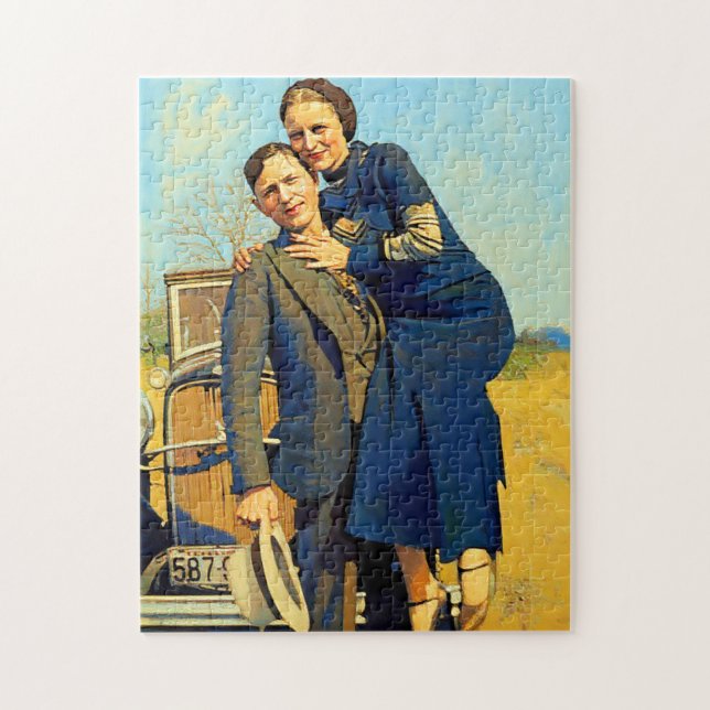 Puzzle Outlaws Bonnie & Clyde The Barrow Gang Painting (Vertical)