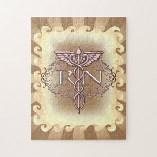 Puzzle Oval Gold Caduceus RN Nurse