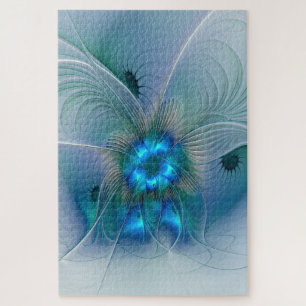 Puzzle Ovations debout, fractale abstraite bleu turquoise