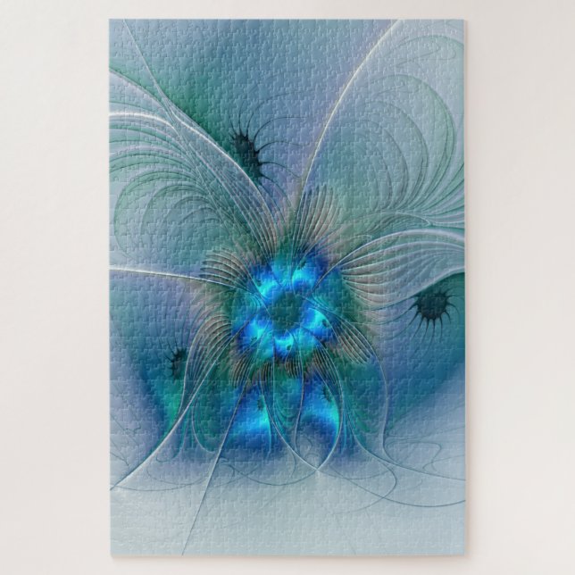 Puzzle Ovations debout, fractale bleue turquoise abstrait (Vertical)