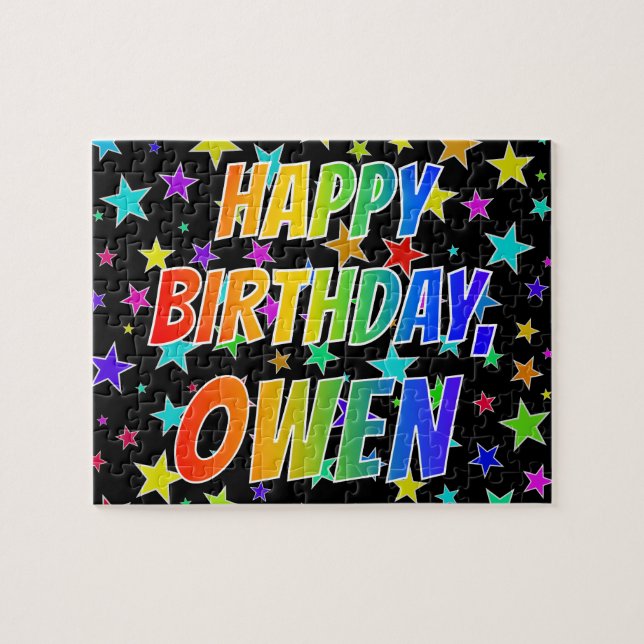Puzzle "OWEN" First Name, Fun "HAPPY BIRTHDAY" (Horizontal)