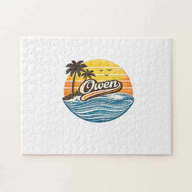 Puzzle Owen Retro Sunset Name Design (Horizontal)