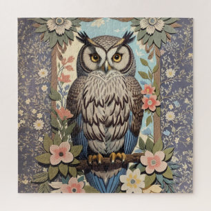 Puzzle Owl Pastel Floral William Morris Inspiré