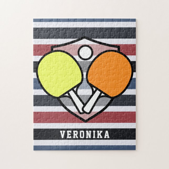 Puzzle Paddle Coloré Table Tennis Raquettes & Enfants Nom (Vertical)