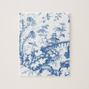 Puzzle Pagode bleue vintage et blanche Chinoiserie