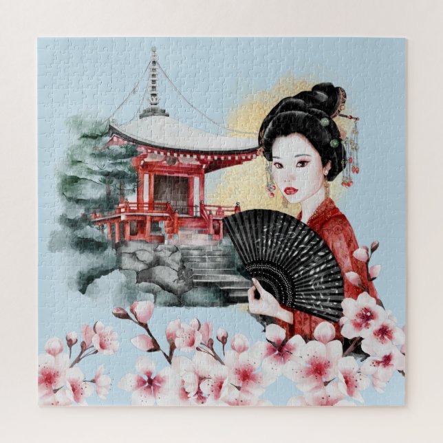 Puzzle Pagode japonaise en fleur de cerisier Geisha Girl (Vertical)