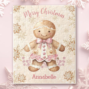 Puzzle Pain d'épices mignon homme fille rose Nom Noël