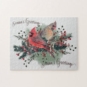 Puzzle Pair aquarelle des Cardinals Design de Noël