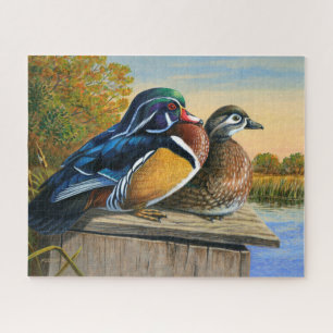 Puzzle Paire de canards branchus sur un nichoir peinture,