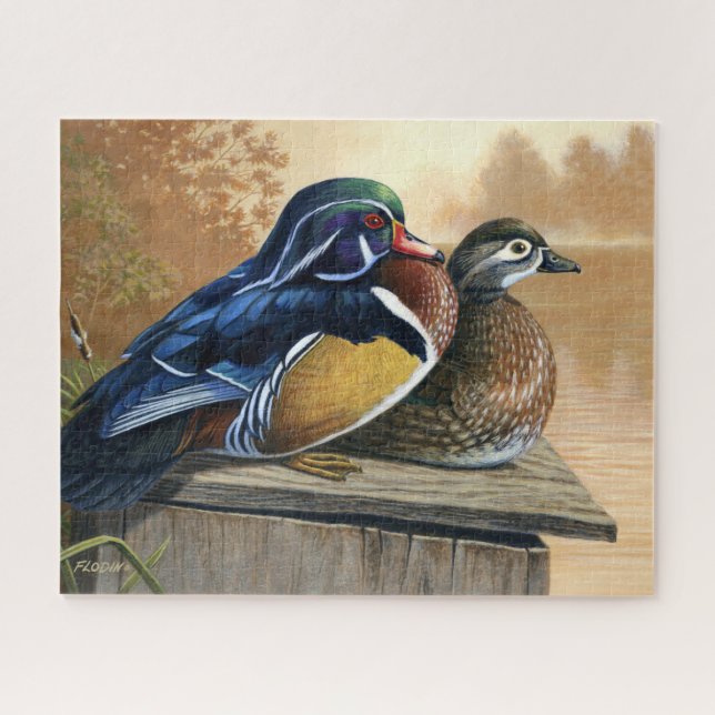 Puzzle Paire de canards en bois sur boîte de nidification (Horizontal)