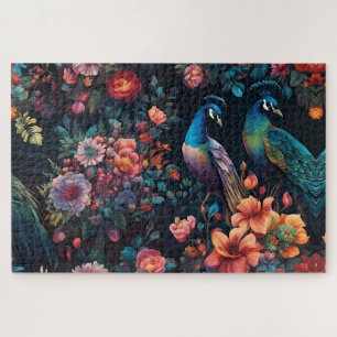 Puzzle Paire de Peacocks dans un jardin coloré