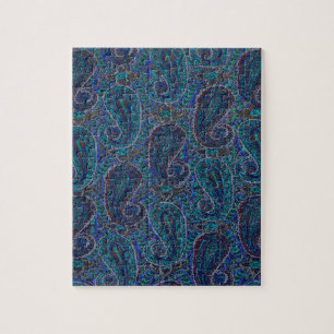 Puzzle Paisley Blue Indian Boho Art Pattern