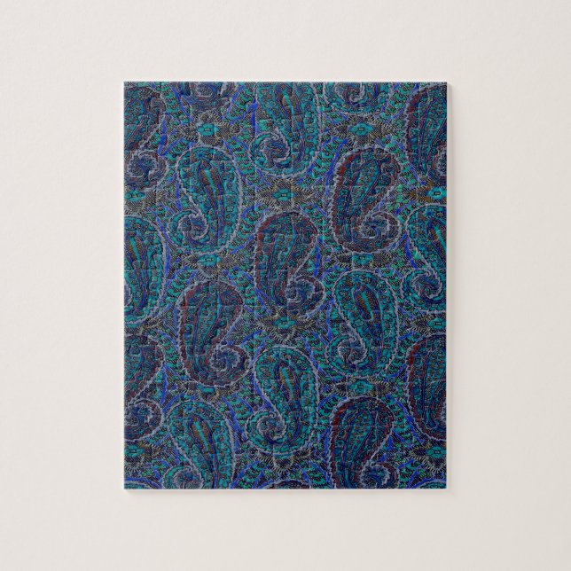Puzzle Paisley Blue Indian Boho Art Pattern (Vertical)