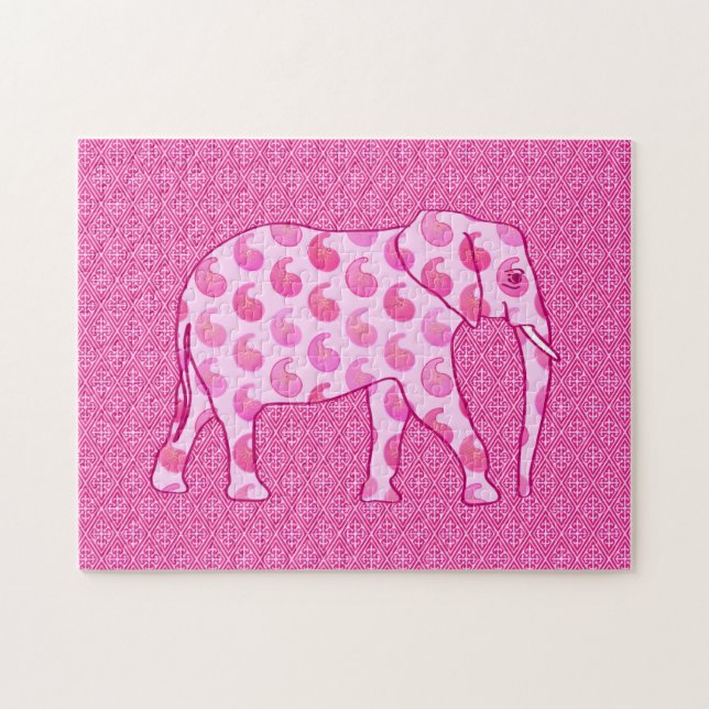 Puzzle Paisley Elephant, Ice Pink et Fuchsia (Horizontal)