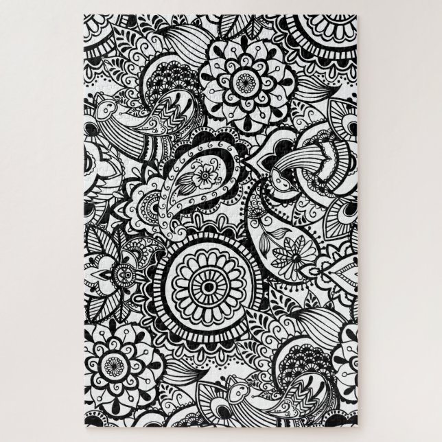 Puzzle Paisley floral noir (Vertical)
