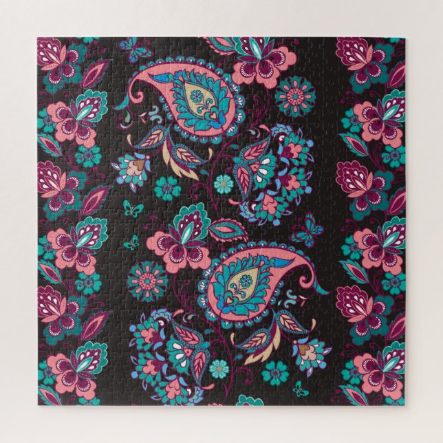 Puzzle Paisley Stripe : Noir Décoratif Sans Seamless (Vertical)