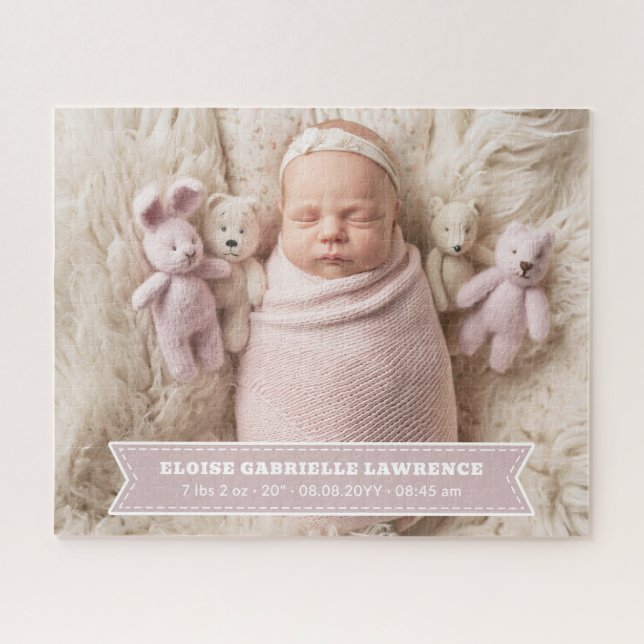 Puzzle Pale Dusty Pink Newborn Baby Girl Photo (Horizontal)