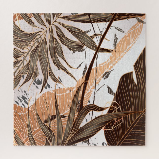 Puzzle Palm Feuille Gold Marble Design (Vertical)