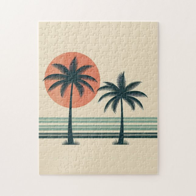Puzzle Palmier tropical rétro/vintage (Vertical)
