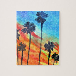 Puzzle Palmiers plage coucher de soleil art surf