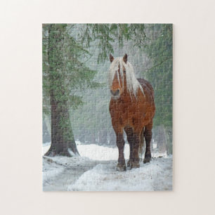 Puzzle Palomino Horloge en hiver Neige en Forrest