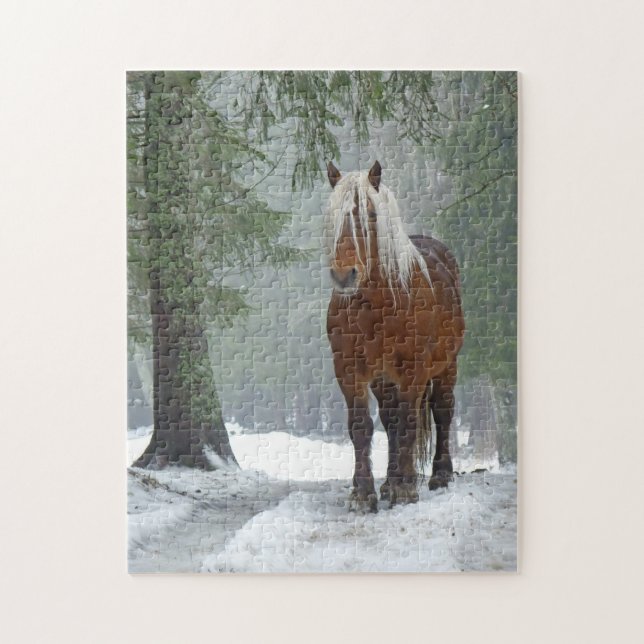 Puzzle Palomino Horloge en hiver Neige en Forrest (Vertical)