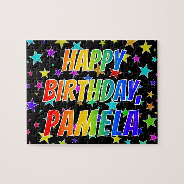 Puzzle "PAMELA" Prénom, Amusant "HEUREUX ANNIVERSAIRE" (Horizontal)