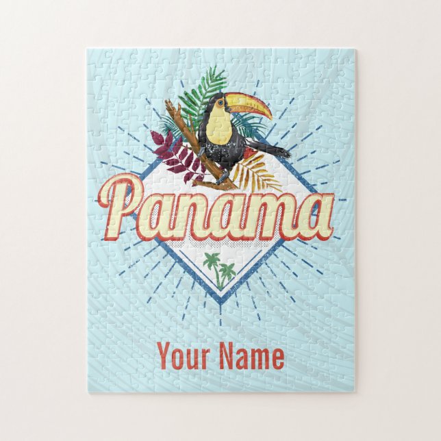 Puzzle Panama City Toucan Rétro Palm Trees Vintage (Vertical)