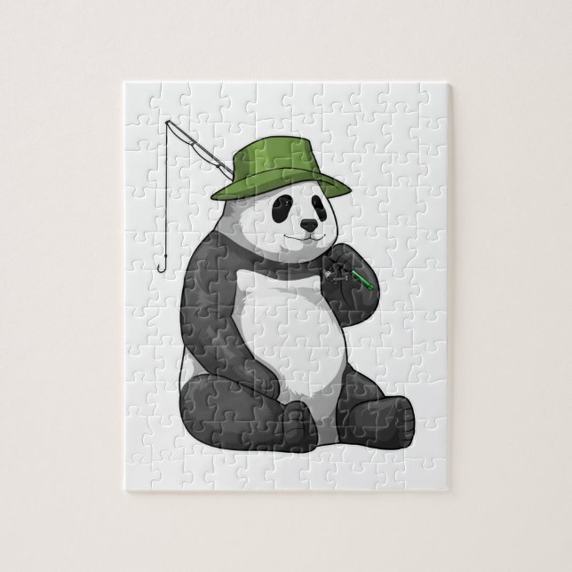 Puzzle Panda à la pêche avec canne à pêche (Vertical)