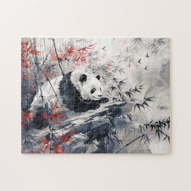 Puzzle Panda aquarelle chinoise et bambou (Horizontal)