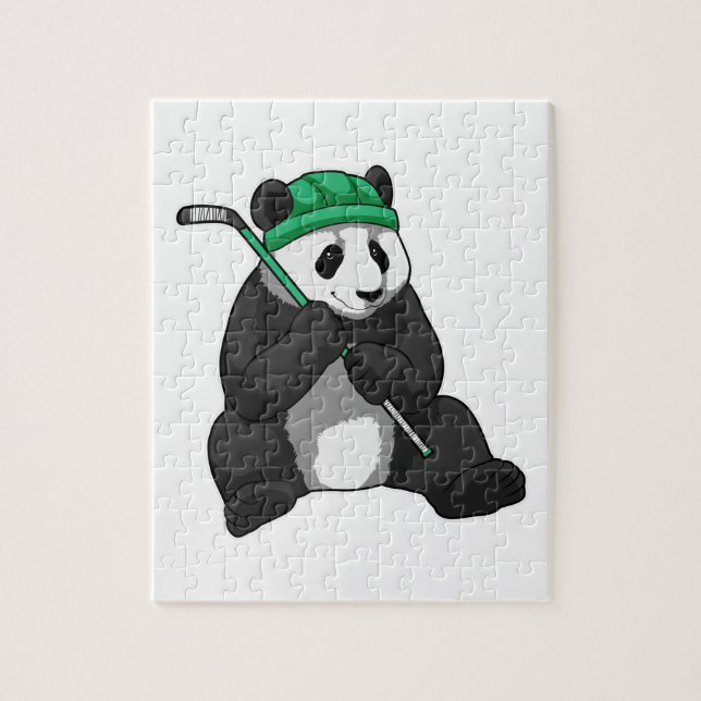Puzzle Panda au hockey sur glace avec bâton de hockey sur (Vertical)