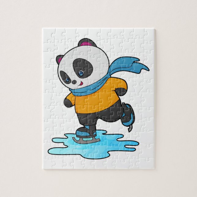 Puzzle Panda au patinage sur glace avec patins sur glace  (Vertical)