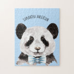 Puzzle Panda D'Aquarelle Moderne Avec Nom Et Bleu Pastel<br><div class="desc">Panda D'Aquarelle Moderne Avec Nom Et Bleu Pastel</div>