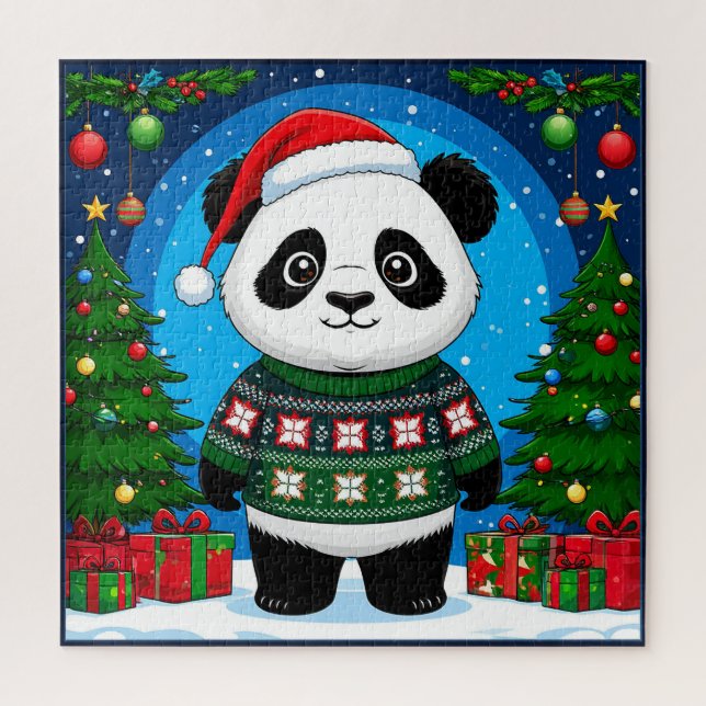 Puzzle Panda de Noël en pull pour la famille des Fêtes (Vertical)