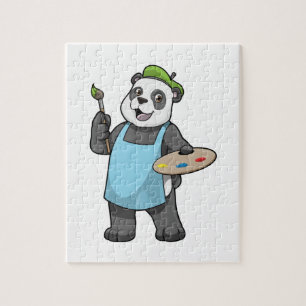 Puzzle Panda en peintre avec pinceau et couleur