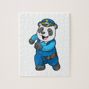 Puzzle Panda en tant qu'officier de police avec casquette