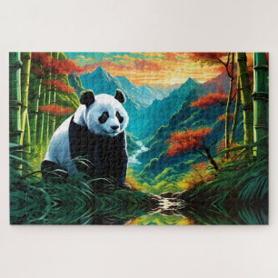 Puzzle Panda géant dans la forêt de Bambou sur la montagn
